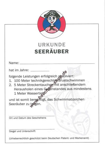 Seeräuber Urkunde Frühschwimmerurkunde