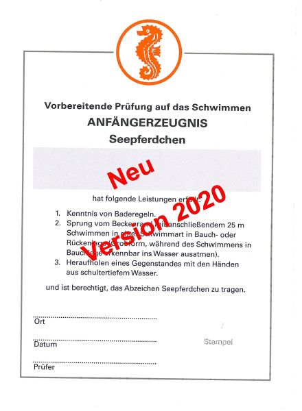 Seepferdchen Urkunde Frühschwimmerzeugnis Version2020